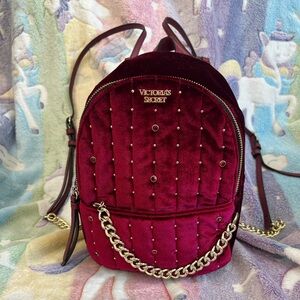 Victoria's Secret Studded BurgundyVelvet Mini Backpack